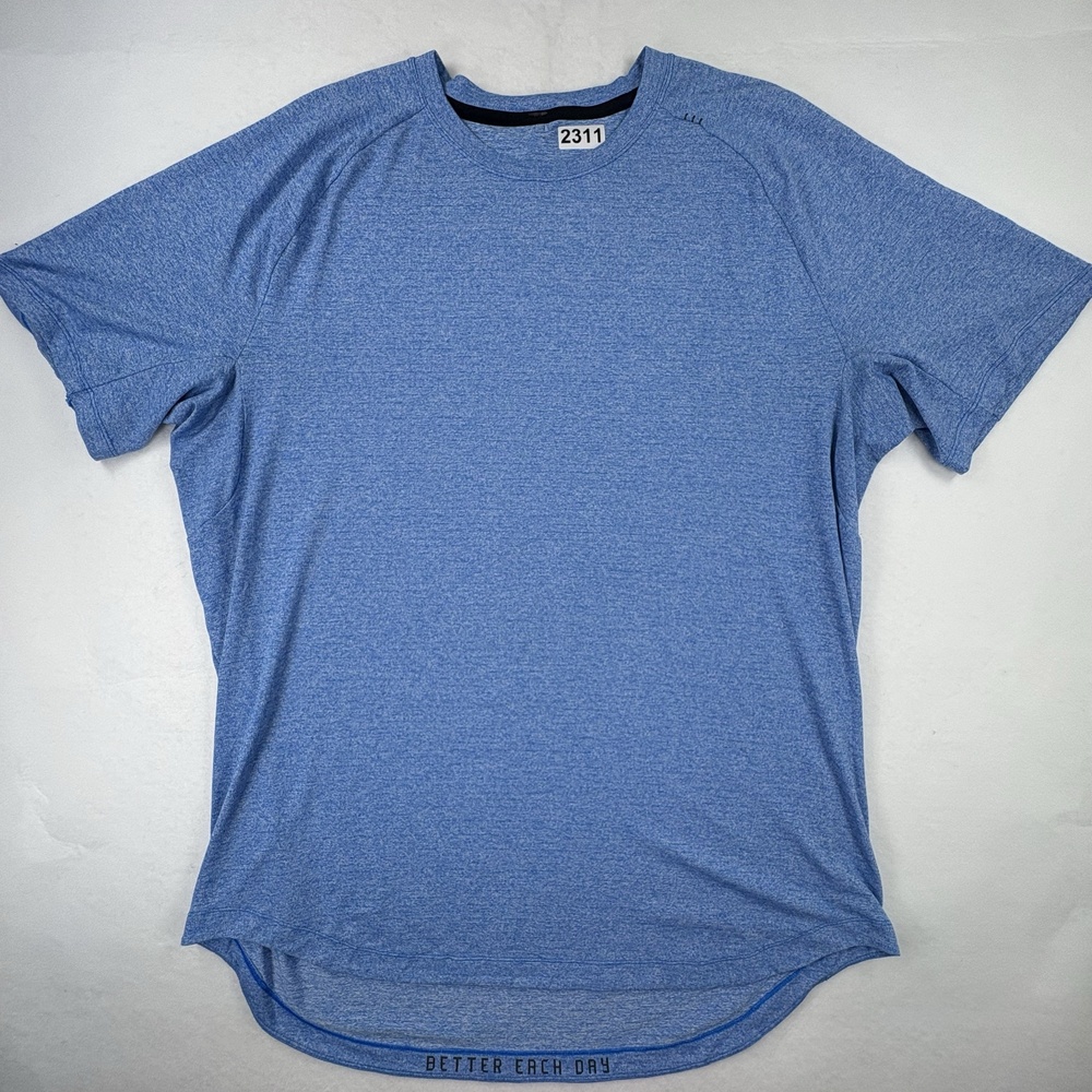 Lululemon Shirt Mens 2XL Blue Solid Short Sleeve Performance Athletic Gym Tee